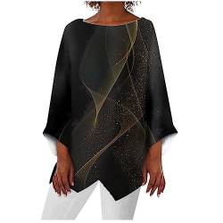 Bluse Damen Elegant Tunika Damen Langarm Sommer Langarmshirt T Shirt Bedrucken Oversize Shirt Damen Lose Rundhals Longbluse Damen Lässig für Leggings Longbluse Damen lässig für Leggings Gold 4XL von WEOPLKIN