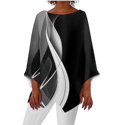 Bluse Damen Elegant Tunika Damen Langarm Sommer Langarmshirt T Shirt Bedrucken Oversize Shirt Damen Lose Rundhals Longbluse Damen Lässig für Leggings weiße Bluse Damen grau XL von WEOPLKIN