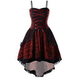 Halloween Kostüm Kleid Damen Retro Rockabilly Skull Kleid Strapskleid Neckholder Kleid mit Schädel Swing Weinlese Partykleider A-Linie Boho Cocktailkleid Halloween Kleidung Damen Pullover Rot M von WEOPLKIN