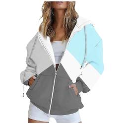 Herbstjacke Damen Fleecejacke Sportjacke Hip Hop Casual Sportjacke Damen Sweatjacke Damen mit Kapuze Sweatshirt Zip Hoodie üBergangsjacke Damen Herbst Jeans Jacken FüR Damen blau S von WEOPLKIN