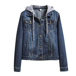 Jeansjacke Damen mit Kapuze Frauen Vintage Jean Mantel Übergangs Jeansjacke Jeans Jacken FüR Damen Herbst Jacken Sweatshirt Jacke Damen Mit Kapuze Damen Sweatshirt blau XL von WEOPLKIN