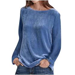 Langarmshirt Damen Bluse Damen Elegant Unifarben Tunika Damen Langarm Frühling Samt Shirt Langarm Damen Basic T Shirt Yoga Sportshirt Damen Locker Schwarze Bluse Damen elegant blau M von WEOPLKIN