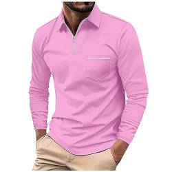 Poloshirt Herren Sportshirt Langarmshirt Herren Freizeithemden Casual Swaetshirt Golf Sport Tshirts Langarm Shirt mit Halben Reißverschluss Herren Hemden Langarm pink XL von WEOPLKIN