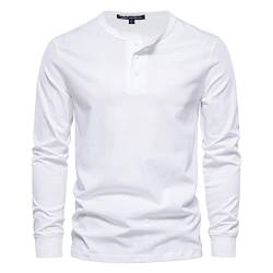 T-Shirts für Herren Langarmshirt Slim Fit T-Shirt Herren Einfarbig Henley Shirt Herren Langarm Basic Tshirt Herren Thermoshirt Leichtgewicht Pullover Herren Sweatshirt Weiß M von WEOPLKIN