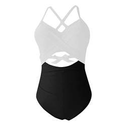 WEOPLKIN Badeanzug Damen Bauchweg Sport Badeanzug mit Bein Monokini Damen Sexy Cut Out Badeanzug Schwimmanzug Mädchen Bauchweg Tankini Push Up Bikini-vertuschung Weiß XXL von WEOPLKIN