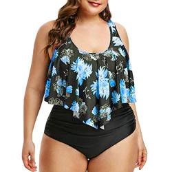 WEOPLKIN Badeanzug Damen Große Größe Tankini Damen Bauchweg Zweiteiler Bademode mit Hoher Taille Shorts Plus Size Badeanzug Damen mit Bügel Swimsuit Tankini Damen blau 4XL von WEOPLKIN