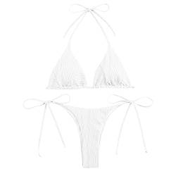 WEOPLKIN Bikini Damen Sexy Brazilian Bikini Damen Set Triangel String Oberteil Bikini Tanga Bademode Riemchen-Bikini Bademode Swimsuit Zweiteiliger Badeanzug Tankini Oversize Weiß M von WEOPLKIN