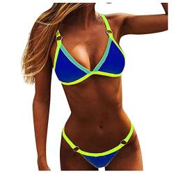 WEOPLKIN Bikini Damen Sexy Brazilian Bikini Damen Set Triangel String Oberteil Bikini Tanga Bademode Zweiteiler Bikini Damen Set Damen Tankini blau S von WEOPLKIN