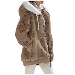 WEOPLKIN Fleecejacke Damen Sweatshirt Damen Zipper Hoodie PlüSch Jacke ÜBergrößE Comfy Arktischer Samt Kapuzenpullover LangäRmelige Herbst Pullover Mit Taschen Damen-Jacken Beige 4XL von WEOPLKIN