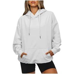 WEOPLKIN Halloween Hoodie Damen Oversize Sweatshirts Langarm Einfarbig Pullover Winter Sport Kapuzenpullover Freizeit Training Hoodies Outdoor Casual Hoodie Damen Sweatshirt Weiß L von WEOPLKIN