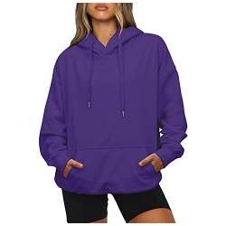 WEOPLKIN Halloween Hoodie Damen Oversize Sweatshirts Langarm Einfarbig Pullover Winter Sport Kapuzenpullover Freizeit Training Hoodies Outdoor Casual Hoodie Hoodie Damen Lang Violett M von WEOPLKIN