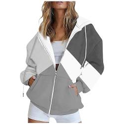 WEOPLKIN Herbstjacke Damen Fleecejacke Sportjacke Hip Hop Casual Sportjacke Damen Sweatjacke Damen mit Kapuze Sweatshirt Zip Hoodie üBergangsjacke Damen Herbst Windjacke Damen grau M von WEOPLKIN