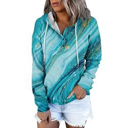 WEOPLKIN Hoodie Damen 1/4Knopfleiste Leichter Pullover für Den Kapuzenpullover V-Ausschnitt Sweatshirt Freizeit Sport Langarmshirt Hoodies Training Pulli Pullover Strickjacken FüR Damen Lang blau M von WEOPLKIN