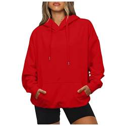 WEOPLKIN Hoodie Damen Oversize Sweatshirts Langarm Einfarbig Pullover Winter Sport Kapuzenpullover Damen Freizeit Training Hoodies Outdoor Casual Hoodie Sweater Y2k Rot M von WEOPLKIN