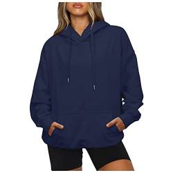 WEOPLKIN Hoodie Damen Oversize Sweatshirts Langarm Einfarbig Pullover Winter Sport Kapuzenpullover Damen Freizeit Training Hoodies Outdoor Casual Hoodie Sweatshirt Jacke Damen Mit Kapuze blau 3XL von WEOPLKIN