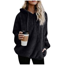 WEOPLKIN Hoodie Damen Sweatshirt Damen Kapuzenpullover Teddy-Fleece Pullover Herbst Winter Warm Oberteil Langarm Einfarbig Casual Sweatshirt Fleecepullover Damen Oversize Hoodie blau M von WEOPLKIN