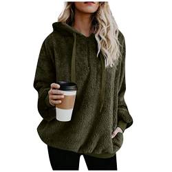 WEOPLKIN Hoodie Damen Sweatshirt Damen Kapuzenpullover Teddy-Fleece Pullover Herbst Winter Warm Oberteil Langarm Einfarbig Casual Sweatshirt Fleecepullover Damen Oversized Hoodie Grün 5XL von WEOPLKIN