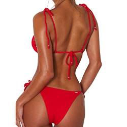 WEOPLKIN Sexy Bikini Damen Set Push Up Bikini Brazilian Triangel String Bikini Oberteil Tanga Bikini Bademode Swimsuit Zweiteiliger Badeanzug Damen Badeanzug Rot M von WEOPLKIN
