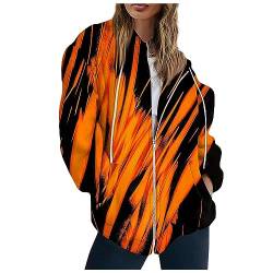 WEOPLKIN Sweatjacke Damen Herbstjacke Mantel Damen Herbs Fleecejacke Strickjacke Damen Kurz Casual Lose Sportjacke Fahrradjacke Jacke Damen üBergangsjacke Fleecejacke+Damen Orange M von WEOPLKIN