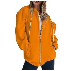 WEOPLKIN Sweatjacke Damen Herbstjacke Mantel Damen Herbs Fleecejacke Strickjacke Damen Kurz Casual Lose Sportjacke Fahrradjacke Jacke Damen üBergangsjacke Fleecejacke Damen Schwarz Orange S von WEOPLKIN