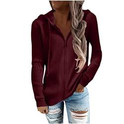 WEOPLKIN Sweatjacke Damen Sweatshirt Jacke Damen Mit Kapuze Hoodie Sweatshirtjacke Pullover Oberteile Kapuzenpullover Einfarbig Full Zip Casual Hoodie Sweatshirt Sweater Rot XXL von WEOPLKIN