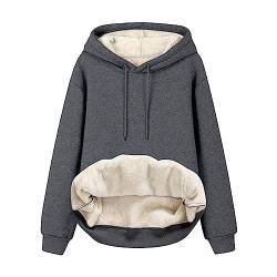 WEOPLKIN Sweatshirt Damen Fleecepullover Damen Kapuzenpullover Sweatjacke Mit Kapuze Sherpa Langarm Oversized Hoodie Teddy Langarmshirt Herbst Winter Kapuzenjacke Kapuzenpullover Damen grau M von WEOPLKIN