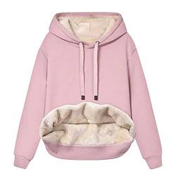 WEOPLKIN Sweatshirt Damen Fleecepullover Damen Kapuzenpullover Sweatjacke Mit Kapuze Sherpa Langarm Oversized Hoodie Teddy Langarmshirt Herbst Winter Kapuzenjacke Pullover Damen Herbst pink M von WEOPLKIN