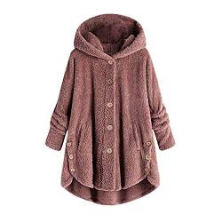 WEOPLKIN Sweatshirt Damen Plüschjacke Damen Wollmantel Winterjacke Oversize Lang Plüschmantel mit Kapuze Warm Knopf Kapuzenjacke mit Taschen Fleece Herbst Sweater Hoodie Y2k pink XXL von WEOPLKIN