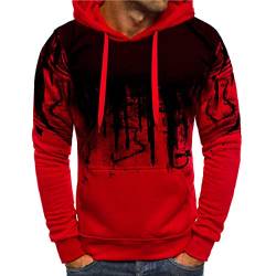 WEOPLKIN Sweatshirt Herren Gradient Hoodie Herren Thermoshirt Herren Langarm Sport Kapuzenpullover Herren Rundhalsausschnitt Freizeit Pullover Taktisch Oversized Tshirt Herren Rot XL von WEOPLKIN