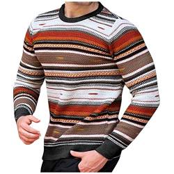 WEOPLKIN Sweatshirt Herren Strickpullover Herren Langarmshirt Rundhalsausschnitt Basic Tshirt Pullover Striped Sweater Causal Sweatshirt Herren Ohne Kapuze Langarmshirt Weiß L von WEOPLKIN