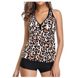 WEOPLKIN Tankini Damen Bauchweg Badeanzug mit Bügel Bademode Sport Badeanzug Tankinis mit Hotpants Badebekleidung Zweiteilig High Waist Beachwear Tankini braun M von WEOPLKIN