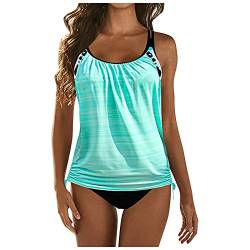 WEOPLKIN Tankini Damen Bauchweg Badeanzug mit Bügel Bademode Sport Badeanzug Tankinis mit Hotpants Badebekleidung Zweiteilig High Waist Beachwear Tankini top Damen blau XL von WEOPLKIN