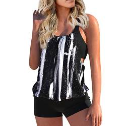 WEOPLKIN Tankini Damen Bauchweg Beachwear Badeanzug Damen Push Up Badeanzug Plus Size Swimsuit Elegant Sportlich Tankini Oberteil mit Badeshorts Beachwear Push up Tankini Damen Schwarz XXL von WEOPLKIN