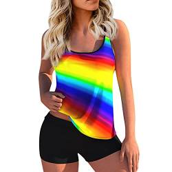 WEOPLKIN Tankini Damen Bauchweg Push Up Badeanzug Damen Sport Zweiteiler Bademode Tankini Damen Set Badeanzug Elegant Sommer Badeanzüge für Damen mit Badeshorts Badeanzug mädchen Mehrfarbig XL von WEOPLKIN