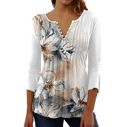 WEOPLKIN Tunika Damen Langarm Bluse Damen Elegant Henley Shirts Frühling Sommer Langarmshirt T Shirt Bedrucken Lässig Klassisch Tunika Damen Elegant Sweatshirts für Damen Beige XL von WEOPLKIN