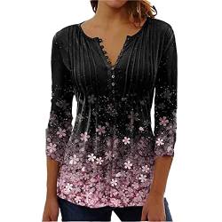 WEOPLKIN Tunika Damen Langarm Bluse Damen Elegant Henley Shirts Frühling Sommer Langarmshirt T Shirt Bedrucken Lässig Klassisch Tunika Damen Elegant Weisse blusen Damen Schwarz M von WEOPLKIN