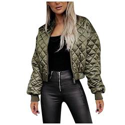 WEOPLKIN Winterjacke Damen Steppjacke Damen Leicht Jacke Damen üBergangsjacke Kurzmantel Damen Mantel Damen Herbst Sportjacke Damen Softshelljacke Fahrradjacke Leichte Steppjacke Damen Grün S von WEOPLKIN