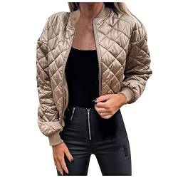 WEOPLKIN Winterjacke Damen Steppjacke Damen Leicht Jacke Damen üBergangsjacke Kurzmantel Damen Mantel Damen Herbst Sportjacke Damen Softshelljacke Fahrradjacke Trainingsjacke Damen Beige S von WEOPLKIN