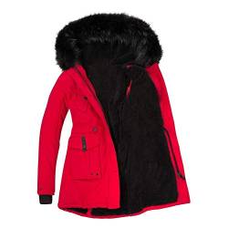 WEOPLKIN Wintermantel Damen Lang Fleecejacke Damen mit Kapuze Wollmantel Damen Wanderjacke Damen Wasserdicht Atmungsaktiv Parka Damen üBergangsjacke Mantel Cordjacke Damen Rot 3XL von WEOPLKIN