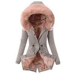 WEOPLKIN Wintermantel Damen Lang Fleecejacke Damen mit Kapuze Wollmantel Damen Wanderjacke Damen Wasserdicht Atmungsaktiv Parka Damen üBergangsjacke Mantel Jeansjacke pink M von WEOPLKIN