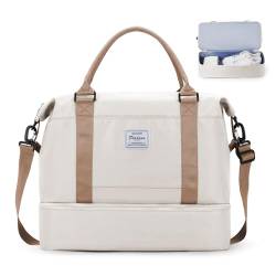 Sporttasche Reisetasche Damen, für Easyjet Handgepäck 45x36x20 Handgepäck Tasche für Flugzeug Reisetasche,Weekender Bag Schwimmtasche Wasserdicht Travel Bag Duffle Bag mit Schuhfach,Hellbeige Braunes von WEPLAN