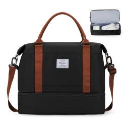 Sporttasche Reisetasche Damen, für Easyjet Handgepäck 45x36x20 Handgepäck Tasche für Flugzeug Reisetasche,Weekender Bag Schwimmtasche Wasserdicht Travel Bag Duffle Bag mit Schuhfach,Schwarz Braunes von WEPLAN