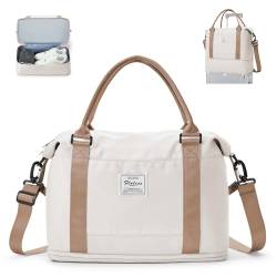 Sporttasche Reisetasche Damen, für Ryanair Handgepäck 40x20x25 Handgepäck Tasche für Flugzeug Reisetasche,Weekender Bag Schwimmtasche Wasserdicht Travel Bag Duffle Bag mit Schuhfach,Hellbeige Braunes von WEPLAN