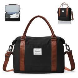 Sporttasche Reisetasche Damen, für Ryanair Handgepäck 40x20x25 Handgepäck Tasche für Flugzeug Reisetasche,Weekender Bag Schwimmtasche Wasserdicht Travel Bag Duffle Bag mit Schuhfach,Schwarz Braunes von WEPLAN