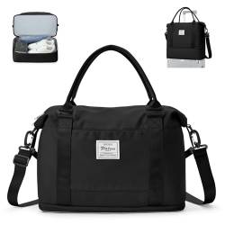 Sporttasche Reisetasche Damen, für Ryanair Handgepäck 40x20x25 Handgepäck Tasche für Flugzeug Reisetasche,Weekender Bag Schwimmtasche Wasserdicht Travel Bag Duffle Bag mit Schuhfach,Schwarz von WEPLAN