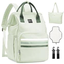 WEPLAN Baby Wickeltasche Rucksack, Großer Wickelrucksack Multifunktional Große Kapazität Babytasche Wickelrucksäcke Babytaschen für Mama und Papa mit Wickelauflage & Tote & Kinderwagengurten,Minzgrün von WEPLAN