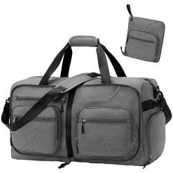 Reisetasche, 65 l, faltbare Reisetasche mit Schuhfach und Nassfach, wasserdicht und reißfest, A3-dunkelgrau, 65L, Reisen von WEREWOLVES
