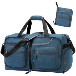 Reisetasche, 65 l, faltbare Reisetasche mit Schuhfach und Nassfach, wasserdicht und reißfest, A4-dunkelblau, 65L, Reisen von WEREWOLVES