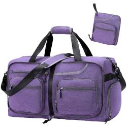 Reisetasche, 65 l, faltbare Reisetasche mit Schuhfach und Nassfach, wasserdicht und reißfest, A5-Light Purple, 65L, Reisen von WEREWOLVES
