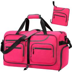 Reisetasche, 65 l, faltbare Reisetasche mit Schuhfach und Nassfach, wasserdicht und reißfest, A7-Rosarot, 65L, Reisen von WEREWOLVES